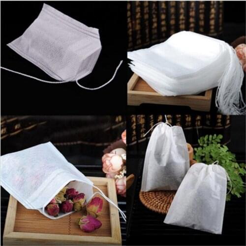 100 pcs/lot Drawstring Empty Teabags String Heat Seal Filter Paper Herb Loose Tea Bags Teabag For Home and Travel Necessities