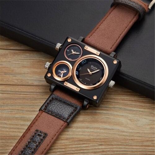 2018 OULM 3595 Mens Watches Top Brand Multiple Time Zone Fashion Canvas Strap Casual Quartz Watch Montre Homme Mode de Marque