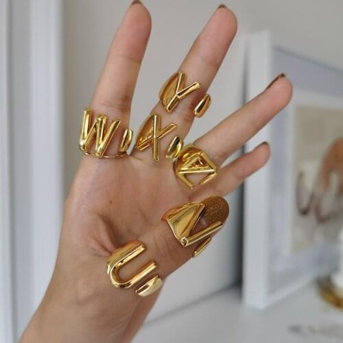 2021 Trend Jewelry for Women Initial A-Z Letter Adjustable Silver Gold Rings For Girls Brass Mens Rings Belt Couple Rings New