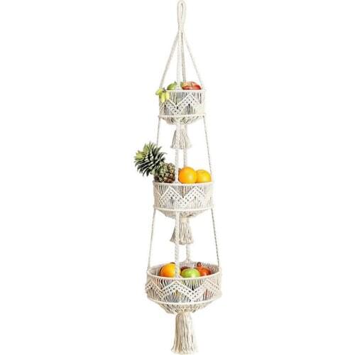 3 Tier Hanging Fruit Basket Vegetable Storage Stuff Bohemia Handmade Woven Plant Holder Rack Organizer Home Art Decoration