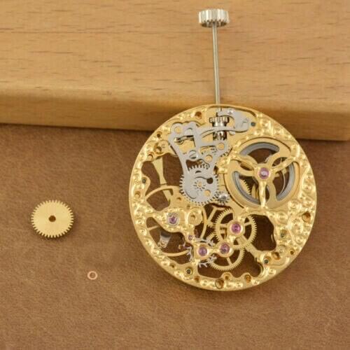 Analog 6497 fit vintage movement Full Skeleton gold plated Hand Winding