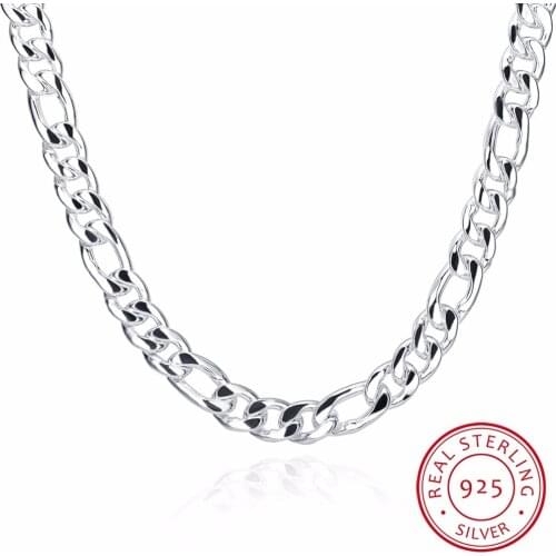 24" Pure Real 925 Sterling Silver Figaro Chains Necklaces Women Men Jewelry Boy Friend Gift 60cm 10mm Colier Wholesale