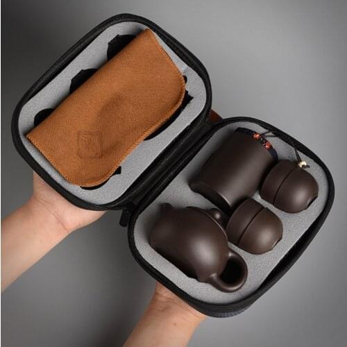 Natural Ceramics Kung Fu Tea Set 1 Teapot with 4 Tea Cups and Tea Mat Tea Bucket