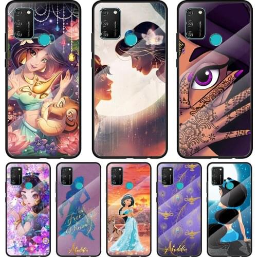 Disney Jasmine Princess Tempered Glass Cover For Honor 30 20 10 9X 8X Pro Plus Lite Silicone Phone Case Coque