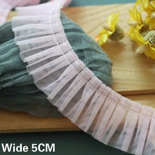 5CM Wide White Pink Double Layers Mesh Lace Fabric Embroidered Fringe Ribbon Ruffle Trim DIY Curtain Garment Sewing Accessories