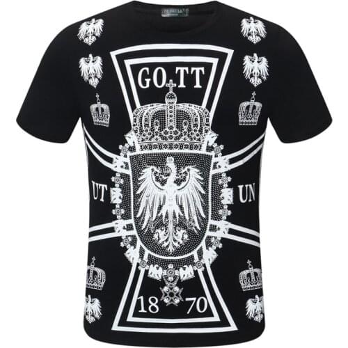 PP T-shirt Men Hip-hop Round Neck Short-sleeved Street Wear Top Casual 3D Crown Printed CottonPlein Skull T-shirt Sports Top