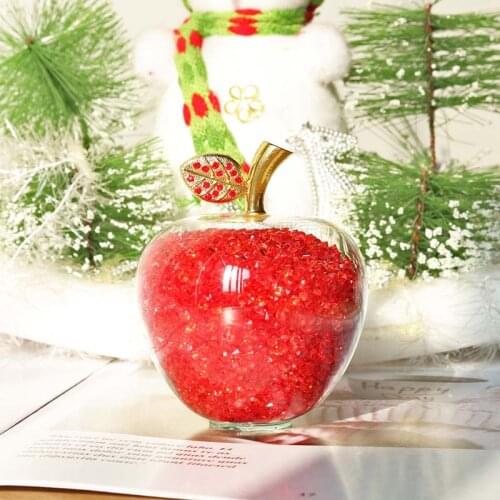 H&D Red Crystal Glass Apple Figurine Paperweight with Filling Rhinestones for Home Decor Christmas Decoration Gifts Souvenirs