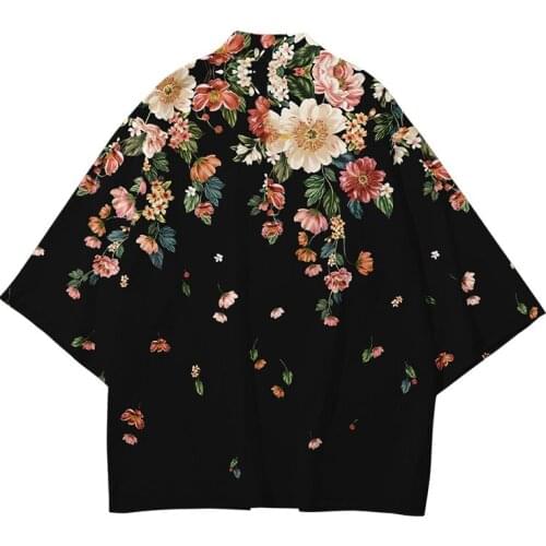 Harajuku Japanese Fashion Kimono 3D Printing Flower Men and Women Cardigan Blouse Haori Obi Asian Clothes Samurai