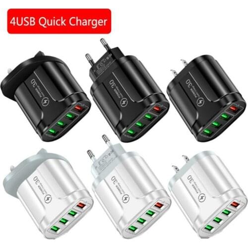 4 usb Multi-Port Charger EU/US/UK Mobile Phone Qc3.0 Travel Fast Charge Multiple Protection Prevent Overcurrent Safe
