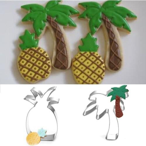 1pcs patisserie reposteria Pineapple Coconut Tree Metal Cookie Cutter Fondant Cake Decor Biscuit Mould Pastry Shop Cupcake Mold