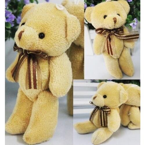 Lovely 12CM Mini Brown Ribbon Teddy Bear Plush Soft Toy Kids Children Birthday Gift