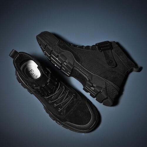 Mens Boots Winter Breathable Solid Color High Quality British Style Work Boots High Top Thick-soled Non-slip Mens Shoes