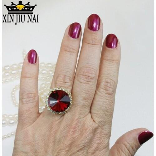 Wedding Ring For Women Round Cut Super Large Cubic Zirconia Engagement Gold Color Ring Ruby Garnet Jewelry Gril Friend Gift
