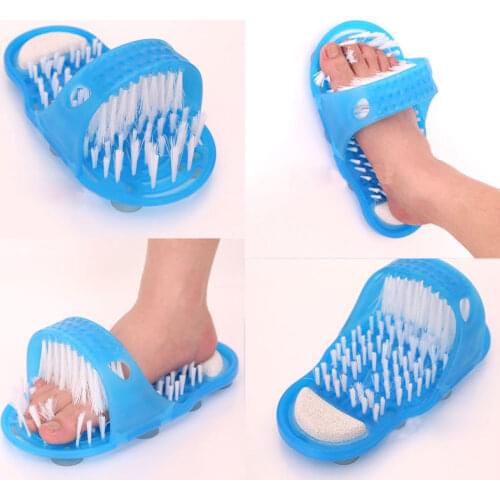 Origional Shower Feet Foot Cleaner Scrubber Washer Brush Massage Brush Clean Bathroom Shower Blue Slippers Spa Bath Brushes 2018