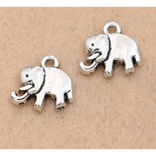 KJjewel Antique Silver Plated Elephant Charm Pendant fit Bracelet Necklace Jewelry DIY Making Accessories 20x18mm