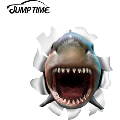 Jump Time 13cm x 11.5cm Open Mouth Shark Stickers Torn Metal Bumper Decal Funny Car Stickers Window Trunk Animal 3D Car Styling