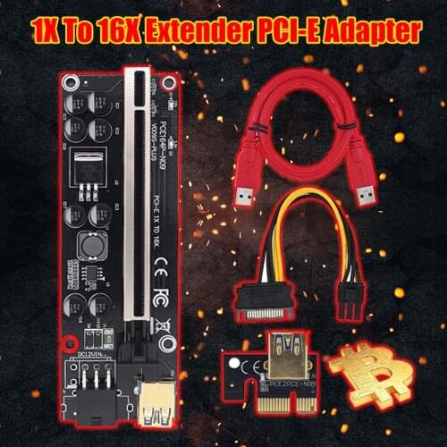 VER009S PCI-E Riser Card Dual 6Pin Adapter Card PCIe 1X to 16X Extender Card USB 3.0 Data Cable for BTC Mining Miner