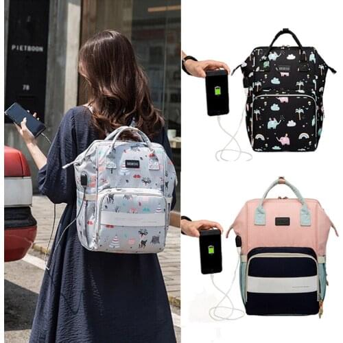 USB Diaper Bag Backpack for Mom Travel Waterproof Large Capacity Stroller Bag Maternity Bag Nappy Changing Baby Bag