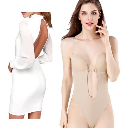 Sexy Underwear Bodysuit For Women Shapewear Backless Body Shaper Bra Deep-V Invisible Bralette Lingerie Thong Design