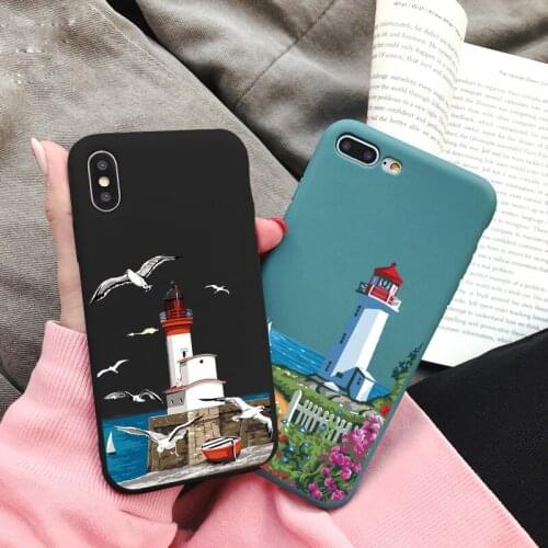 Hand Painted Lighthouse Print Bird Seagull Phone Case for iphone 11 12 Pro Max 6s 7 8 Plus SE 2 X XS MAX XR Soft Silicone Cover