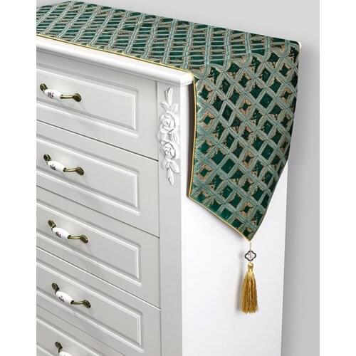 Modern Light Luxury Green Table Runner High-grade Golden Edging Table Towel Tassel Table Bunting Cloth Tea Flag