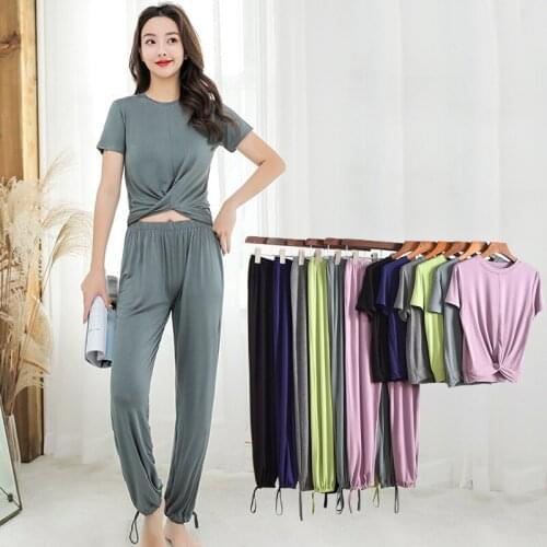 2 Piece Loose Slim Modal Ladies Homewear Suit Womens Soft Home Set Female Modal Pajamas Set Women Sleepwear Long Pants