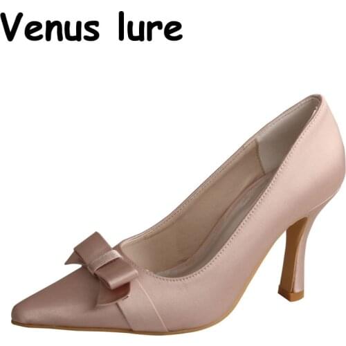 High Heel Nude Color Shoes Pointed Toe 3.5inch Satin Ladies Bridesmaids Prom Party Pumps