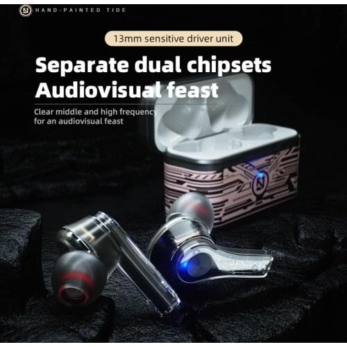 Taida Transparent Design TWS 5.0 Bluetooth Earphones Stereo Wireless Noise Cancelling Waterproof Headphones Graffiti Headset