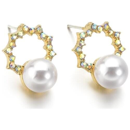 UAM New Small Gold Color Rule Geometry Round Shape Hollow Simulated Pearl Stud Earrings Classic Fashion Earrings Jewelry Girls