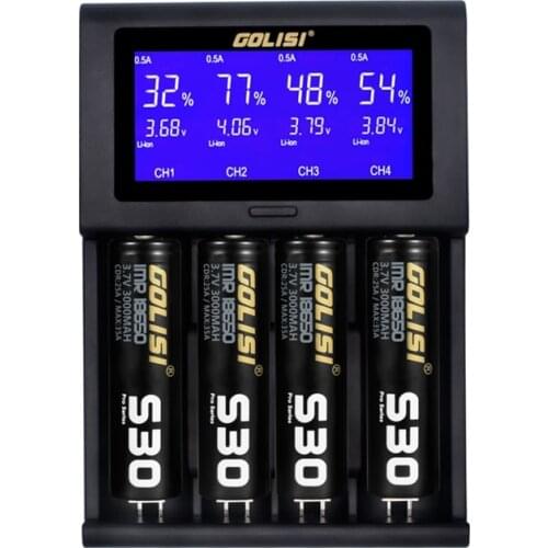 SQPP Golisi I4 2.0A Intelligent Lcd Charger Intelligent Fast Battery Charger For Li-Ion 18650 26650 20700 Aa Aaa Rechargeable