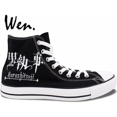 Wen Anime Hand Painted Shoes Black Butler Sebastian Michaelis High Top Men Womens Canvas Sneakers