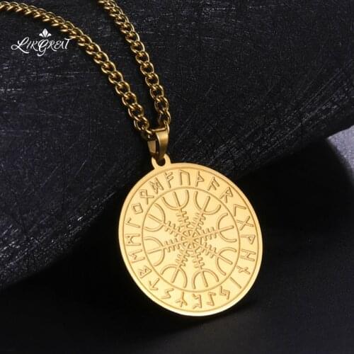 Viking Vegvisir Helm of Awe Runic Compass Amulet Pendant Necklace Stainless Steel Norse Runes Men Vintage Celtics Charms Jewelry