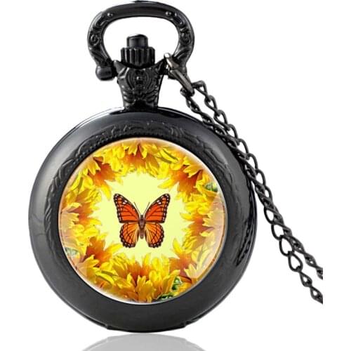 Butterfly In The Flower Design Vintage Charm Quartz Pocket Watch Men Women High Quality Pendant Necklace Hours Clock Gifts