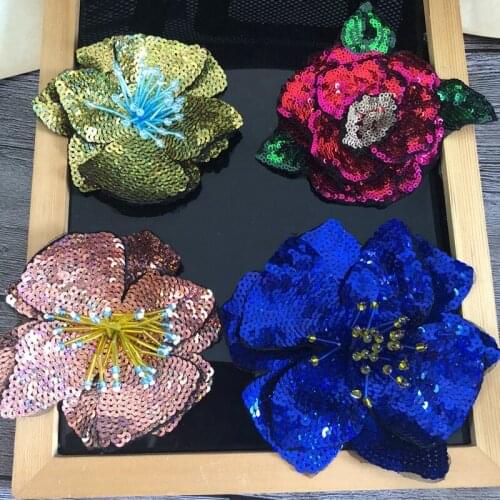 Handmade nail-bead embroidery flower patch cloth decorated with a DIY auxiliary material large paillette patch repair applique