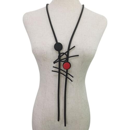 YD&YDBZ Contrasting Color Round Leather Long Necklace For Women Fashion Gothic Bead Pendant Wood Necklaces Handcrafted Jewelry