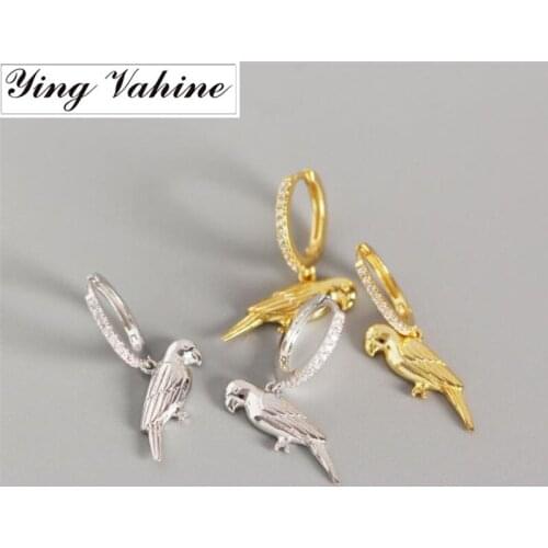 Ying Vahine New Arrival Exquisite Small Zircon Earring 100% 925 Sterling Silver Animal Parrot Pendant Stud Earrings for Women