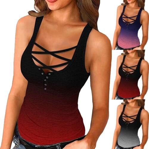 Sexy Women Tops And Bloues Cross Summer Sleeveless Shirts Button Down Camis Tank Tops Black White Gary Blouse Women 2021