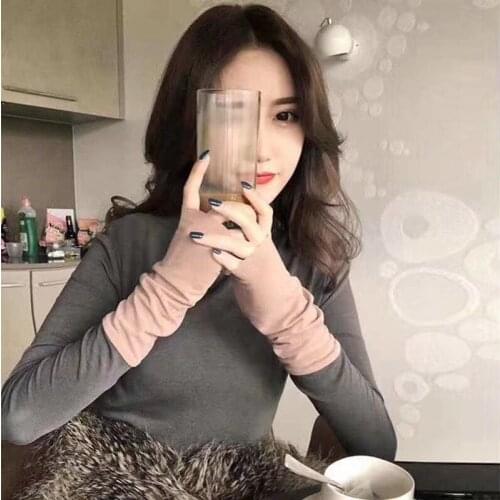 Turtleneck Pullover Women 2020 Autumn Winter Korean Style Color Patchwork Long Sleeve Slim Knitted Sweater Tops Knitwear T396