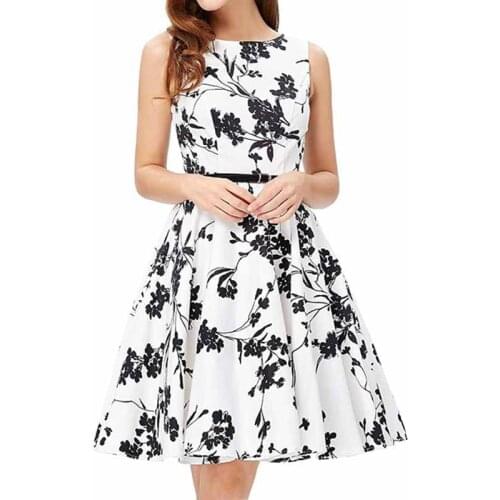 Women Dress Vintage Robe Audrey Hepburn Rockabilly Retro Sleeveless Print Party dresses Summer Vestidos