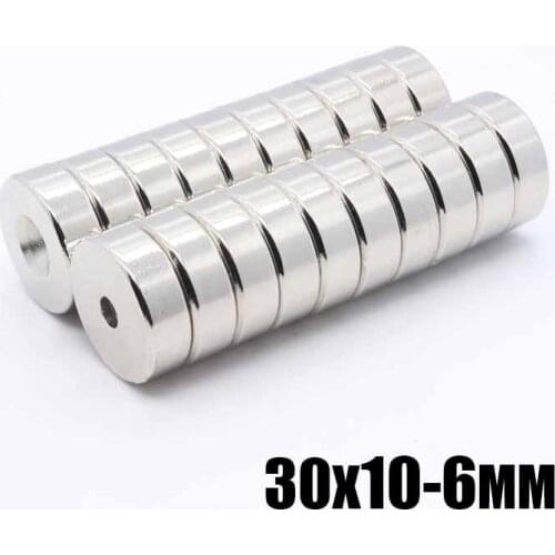 2pcs 30x10-6 mm Round Countersunk Ring Magnet 30mm x 10mm Hole 6mm Rare Earth Neodymium Magnet 30*10-6 mm
