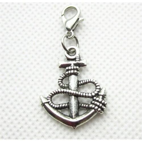 20pcs Antique Silver Anchor Dangle Charms DIY Jewelry Bracelets Necklace Pendants Lobster Clasp Hanging Charms