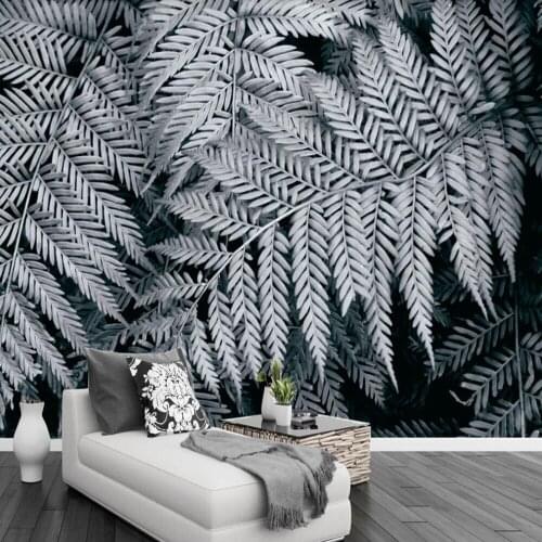 Milofi custom 3D wallpaper mural black and white fern living room background wall background wall living room bedroom decoration