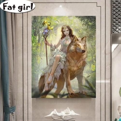 5D Diy Cross Stitch Diamond Painting Fairy Magic Wand Embroidery Mosaic Animal Wolf Full Square Round Drill Wall Hanging Decor