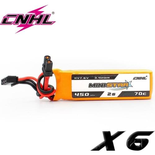 6PCS CNHL Lipo 2S 7.6V Battery 450mAh 70C Ministar HV XT30 For Mini Quad RC FPV Drone Quadcopter Helicopter Airplane
