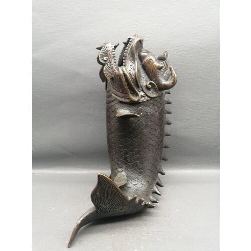 Antique Collection Old Chinese Copper Arowana Censer/Metal Incense burner