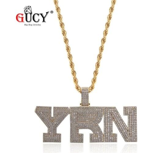 GUCY Fashion Name YRN Design Letter Pendant Necklace Cubic Zircon Iced Out Hip Hop Jewelry Chain Statement Necklaces Bling Gift