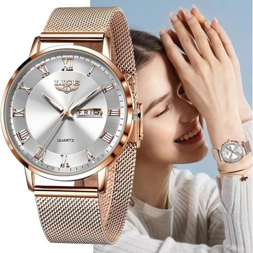 LIGE 2021 New Gold Watch Women Watches Ladies Creative Steel Womens Bracelet Watches Female Waterproof Clock Relogio Feminino