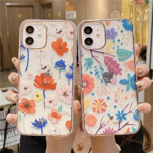 Vintage Flower Leaf Phone Case For iPhone 12 11 Pro Max XR XS Max X 7 8 Plus SE 2020 Shockproof Bumper Clear Flower Back Cover