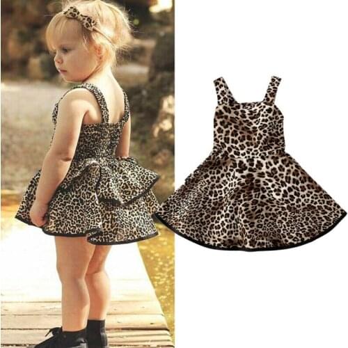 Kids Baby Girl Sleeveless Leopard Ruffle Tutu Dresses Pageant Party Clothes Summer Sleeveless Girl Dress
