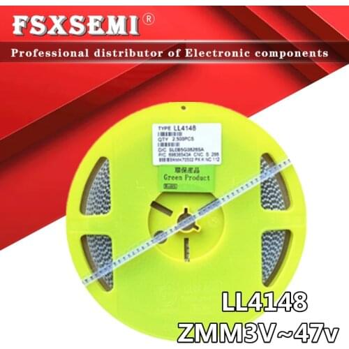 100PCS LL34 SMD Zener diode LL4148 1N4148 ZMM 3V 3V3 3V9 4V7 5V1 7V5 8V2 10V 12V 15V 16V 18V 20V 24V 1/2W 0.5w Chip Zener diode